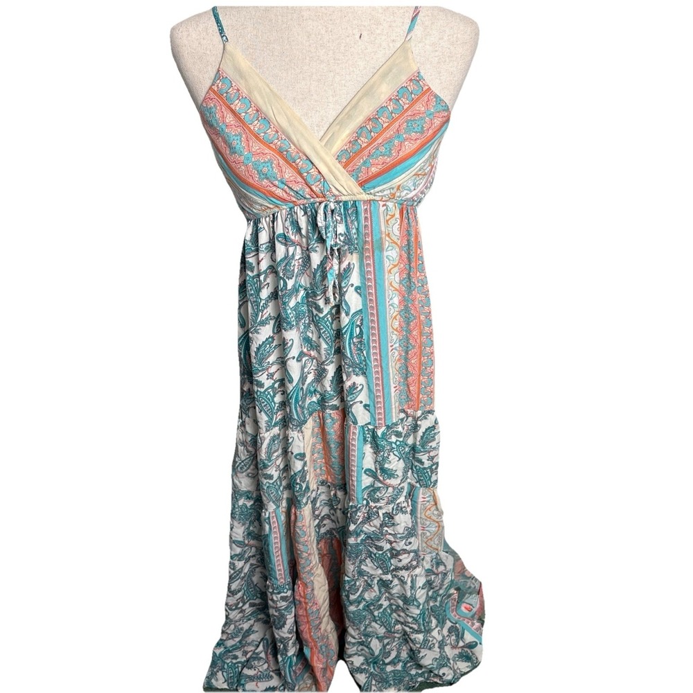 Paisley Patchwork Tiered Maxi Dress Womens Small Sun Boho Feminine Indie